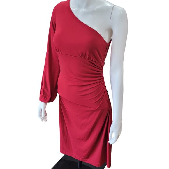 Maggy London Red One Single Shoulder Draped Dress 10 Unique Heritage Old Money - Picture 9 of 9